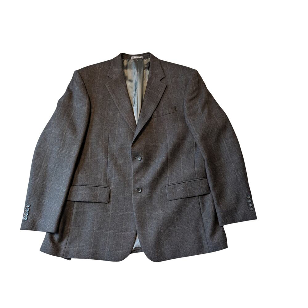 Oscar de la Renta Men's 44R 100% Wool Two Button Sport Coat Blazer Brown Plaid
